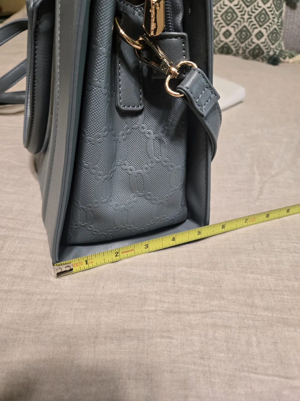 Light Blue Structured Tote Handbag with Gold Hardware